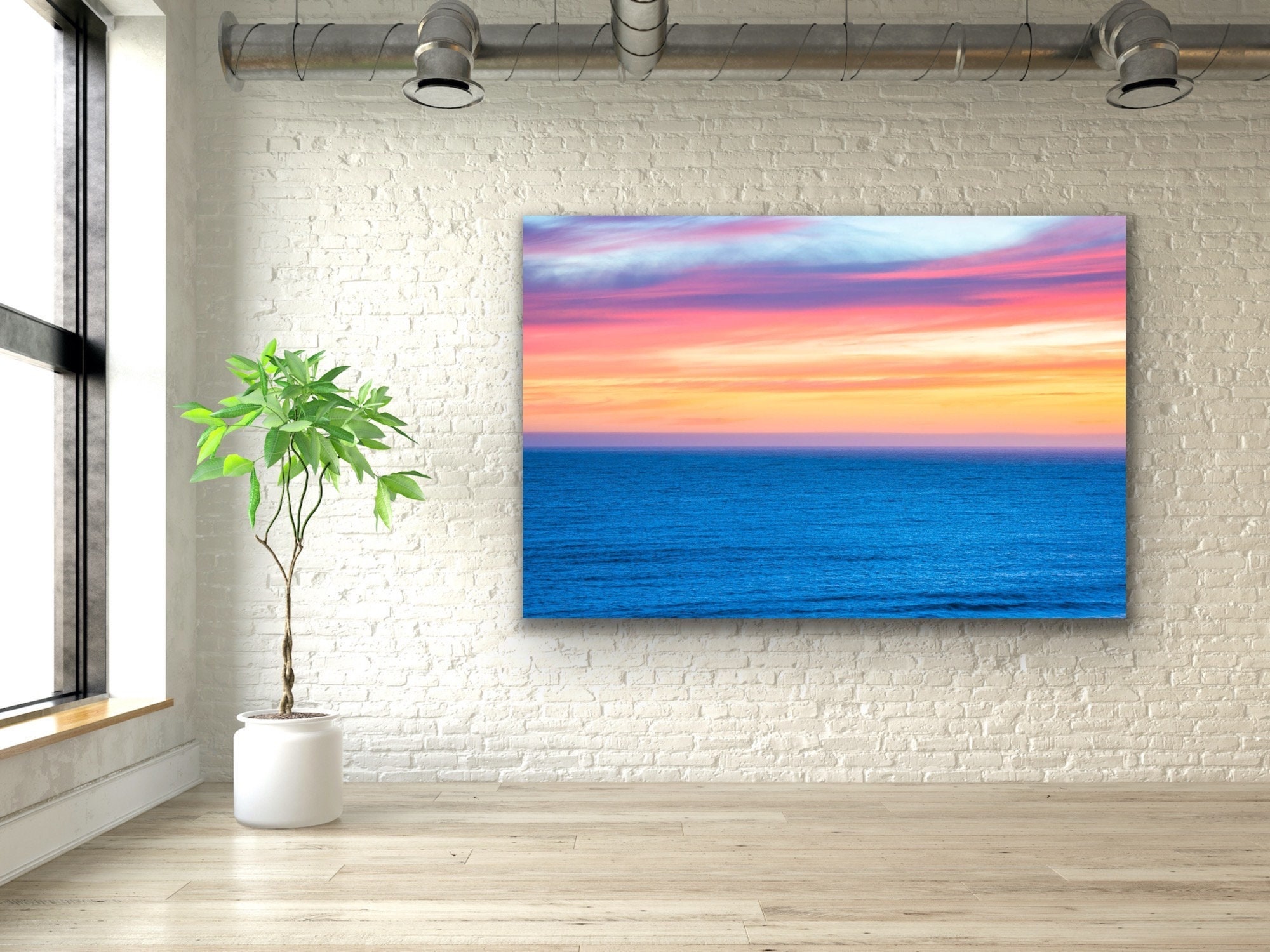 Ocean Sunset Wall Art, Beautiful Fine Art Photo of Blue Ocean
