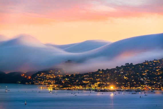 Sausalito Fog Sunset Print, San Francisco Bay Area Wall Art