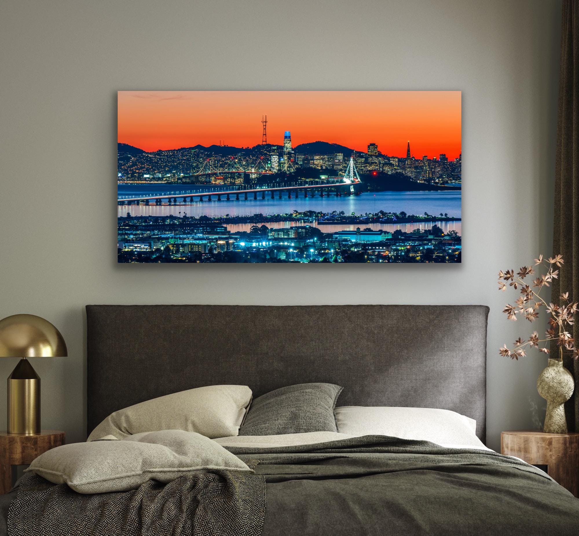 Twilight San Francisco Skyline Print, Sunset City Lights Photo