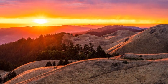 Mt. Tam Sunset Triptych Large Wall Art California Landscape Canvas