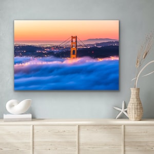 Golden Gate Bridge Sunrise Print, San Francisco Fog Photography, Iconic Landmark Wall Art, Coastal Landscape Decor