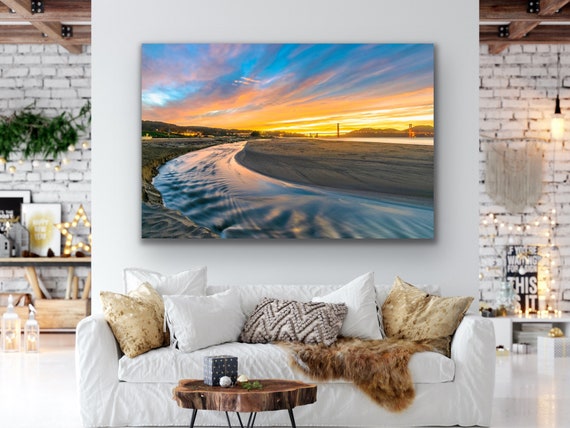 Crissy Field Beach Sunset Print, Golden Gate Bridge and San