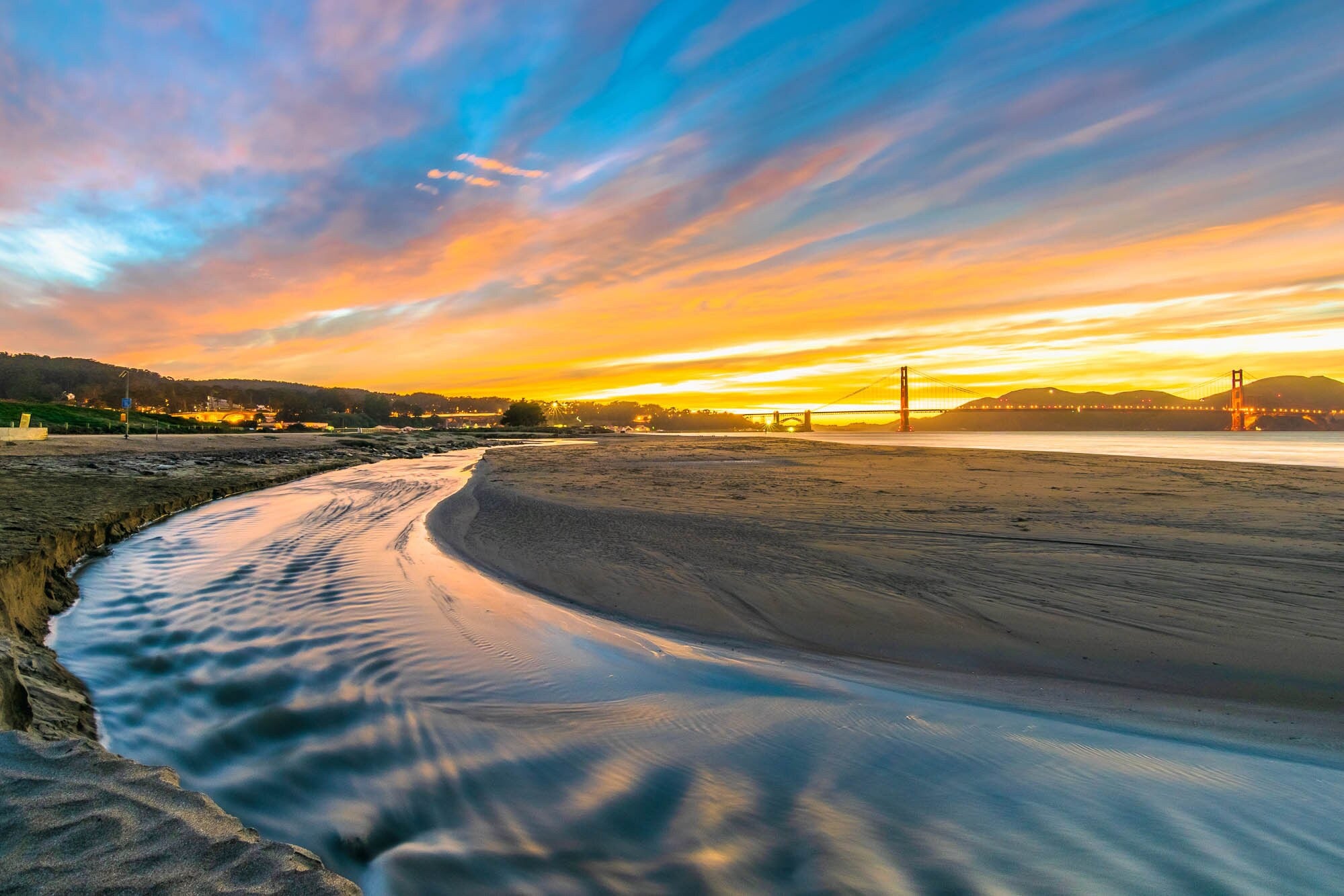 Crissy Field Beach Sunset Print, Golden Gate Bridge and San