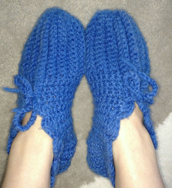 Vintage Blue hand crocheted bedroom slippers shoe… - image 3