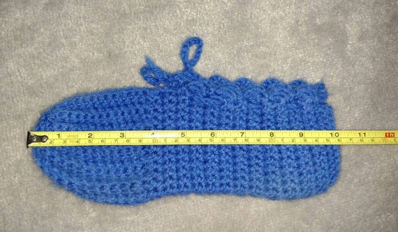 Vintage Blue hand crocheted bedroom slippers shoe… - image 8