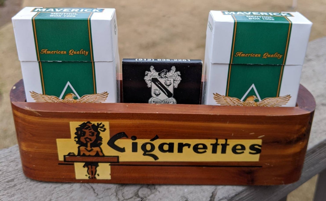 Vintage Cedar Cigarette Box & Matchbook Holder. From 1950's. Made by J
