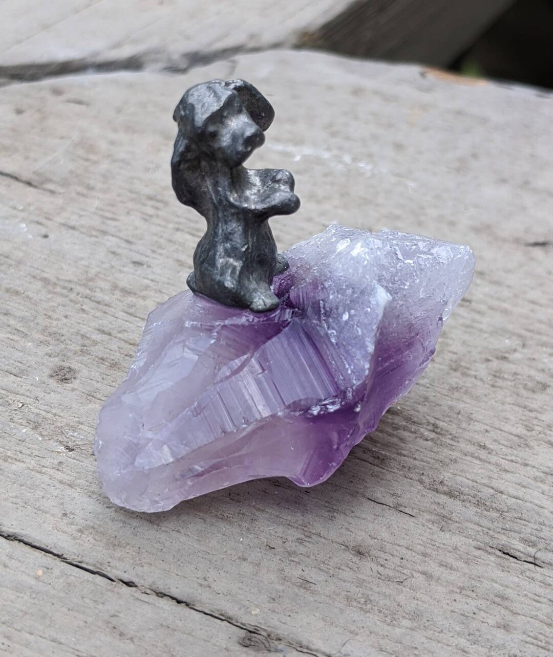 Buy Natural Amethyst With Pewter Bunny Rabbit Figurine. Paperweight ...