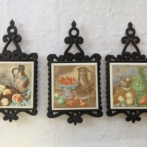 Vintage Cast Iron and Tile Trivets. From Enesco Imports Japan. From 1950's.