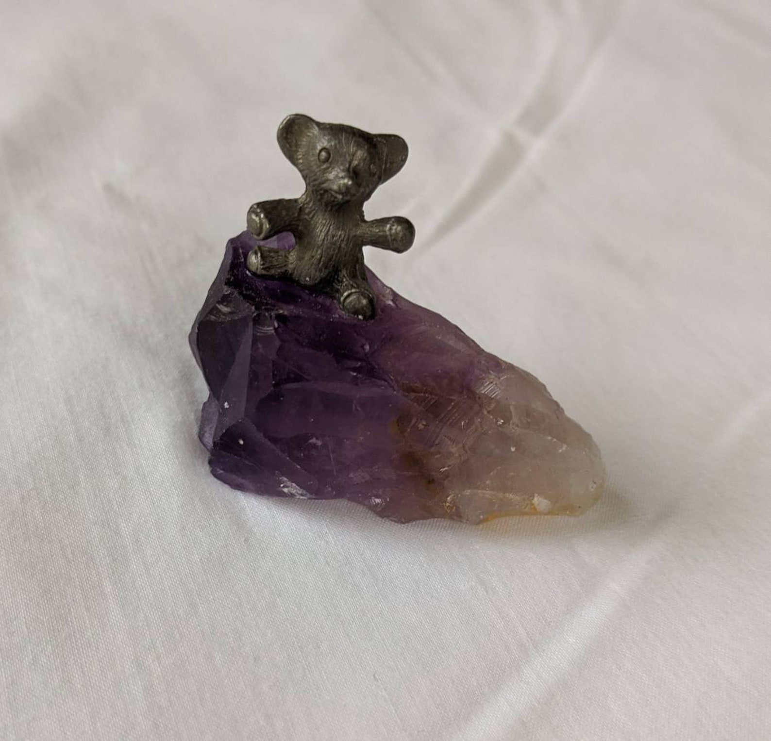 Natural Amethyst with pewter bear figurine. Home nursery | Etsy