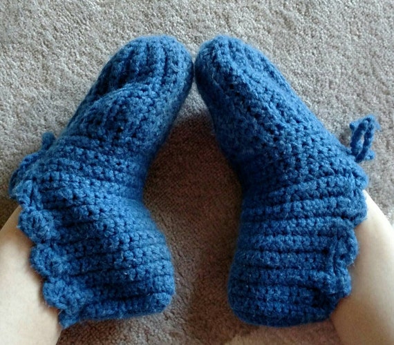 Vintage Blue hand crocheted bedroom slippers shoe… - image 6