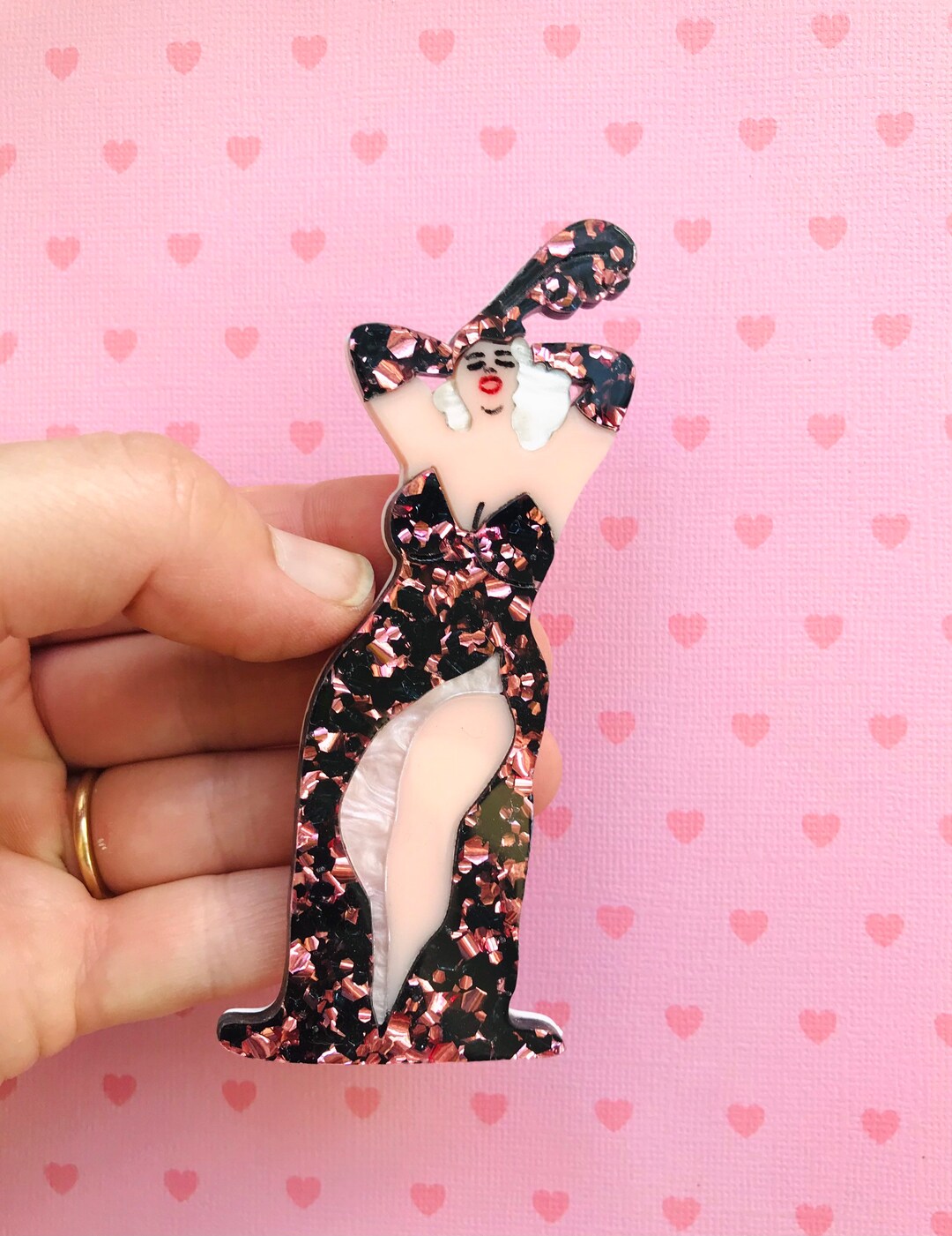 Large Burlesque Dancing Lady Brooch / Body Positive Dancing Lady Pin