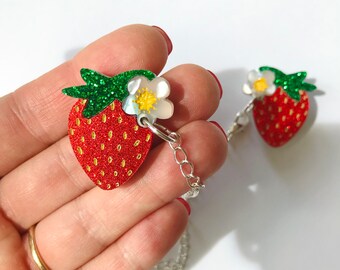 Pinces pour cardigan succulentes à paillettes / pinces de col / pinces pour cardigan en acrylique marbré, fraise et fruit