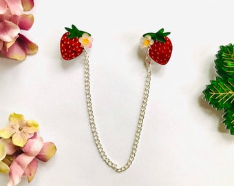 Luscious strawberry cardi clips / collar clips / fruit strawberry berry marble acrylic cardigan clips