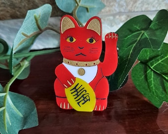 Maneki-Neko Glückskatzenbrosche