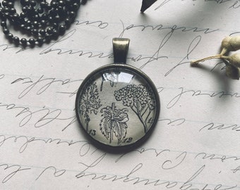 Flora pendant - flora collection - flora necklace - flower jewelry - plant art - flower art - vintage art - vintage flower art -  - 1888
