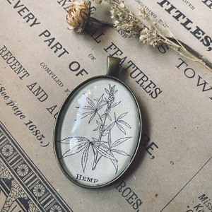 hemp pendant hemp necklace hemp art vintage hemp plant medicine botany gifts stoner gifts witchy gifts vintage art 1945 image 1