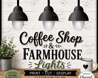 Lámparas imprimibles estilo cafetería rústica, decoración para tablón de anuncios de aula (descarga digital)