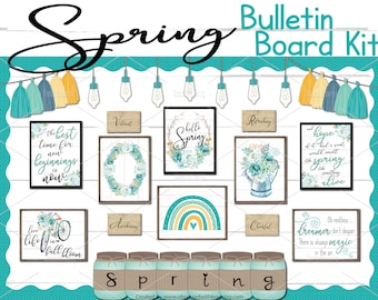 Tablón de anuncios de primavera BOHO, Hola primavera, Decoración de pared de primavera, Decoración de aula de primavera, Kits de tablones de anuncios, Decoración de aula BOHO