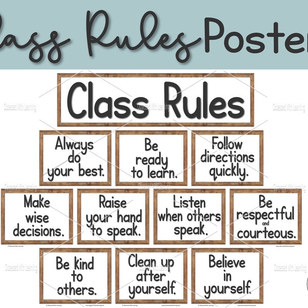 Farmhouse Classroom Rules Posters, Editable School Decor (PDF, PPT, Google Slides)