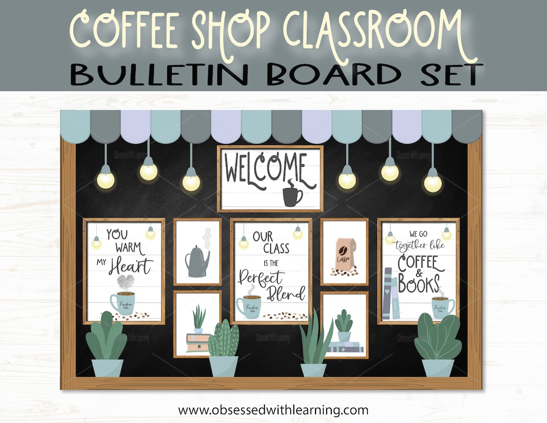 Coffee Shop Farmhouse Classroom Bulletin Board Kit, Printable Labels ...
