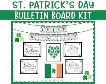 Tablón de anuncios del día de San Patricio, decoración del día de San Patricio, cita de bendición irlandesa, tablón de anuncios de marzo, tablón de anuncios para profesores, decoración de puertas