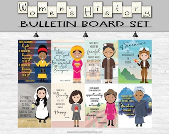 Mes de la Historia de la Mujer, Kit para Tablón de Anuncios, Amanda Gorman, Malala Yousafzai, Rosa Parks, Amelia Earhart, Pósteres de Historia de la Mujer (Juego de 18)