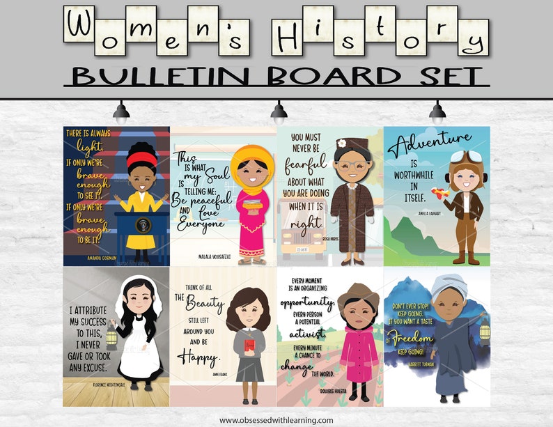 Womens History Month, Bulletin Board Kit, Amanda Gorman, Malala Yousafzai, Rosa Parks, Amelia Earhart, Women's History Posters Set of 18 image 1