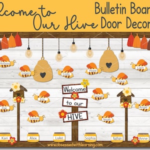 Welcome to our Hive Bulletin Board, Editable Name Tags, Farmhouse Classroom, Bulletin Board Border, Classroom Posters