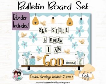 Be Still and Know I am God, Classroom Bulletin Board Sets, Psalm 140:10, Classroom Decor Elementary, Bee Classroom Decor, Printable Name Tag