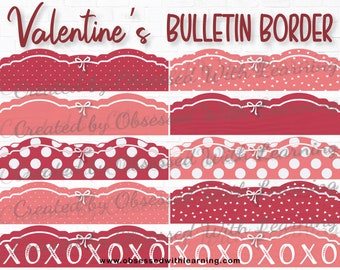 Borde del tablón de anuncios de San Valentín, Borde del tablón de anuncios, Bordes del tablón de anuncios imprimibles para maestros, Borde del tablón de anuncios de febrero