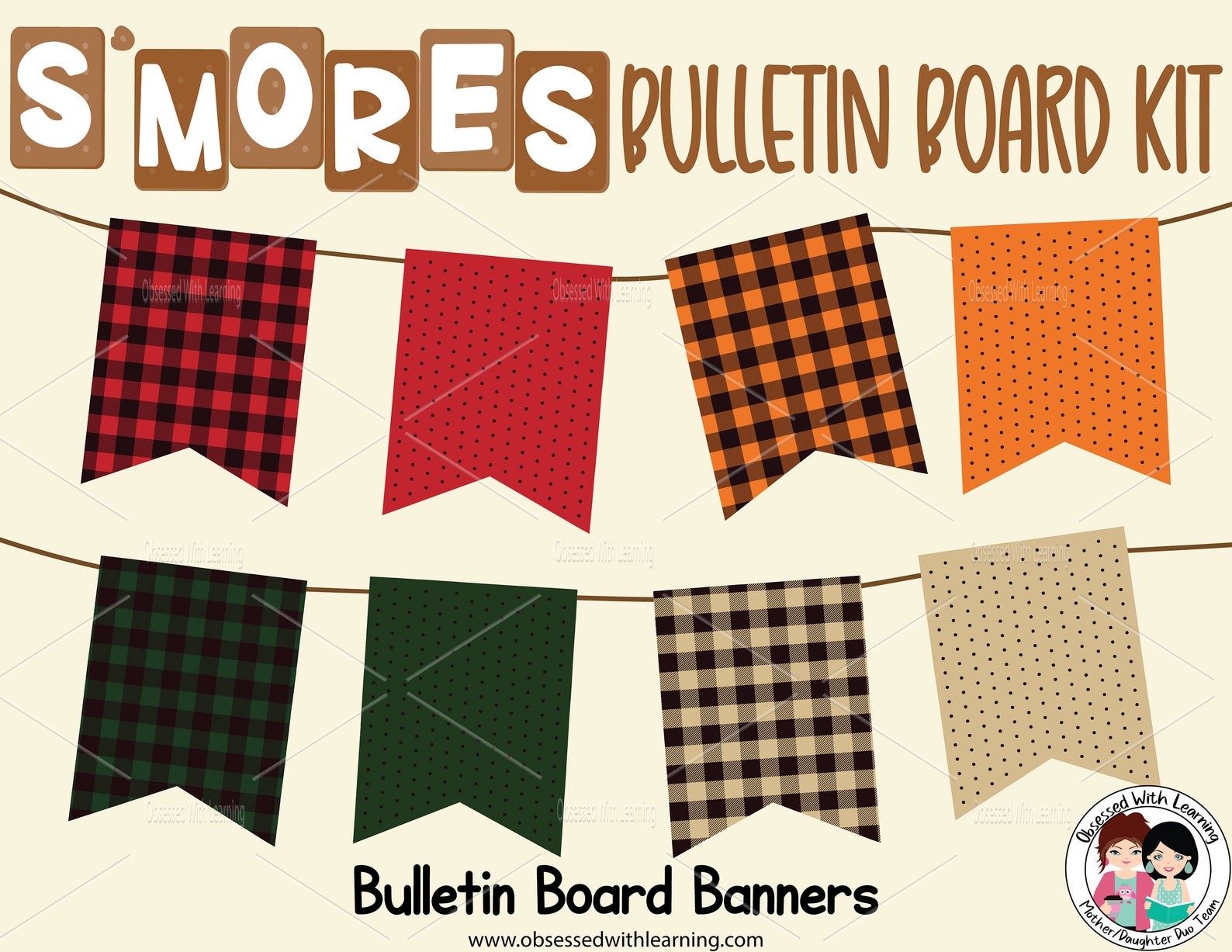 Camping Smores Classroom Buffalo Plaid Bulletin Board Letters and Decor ...