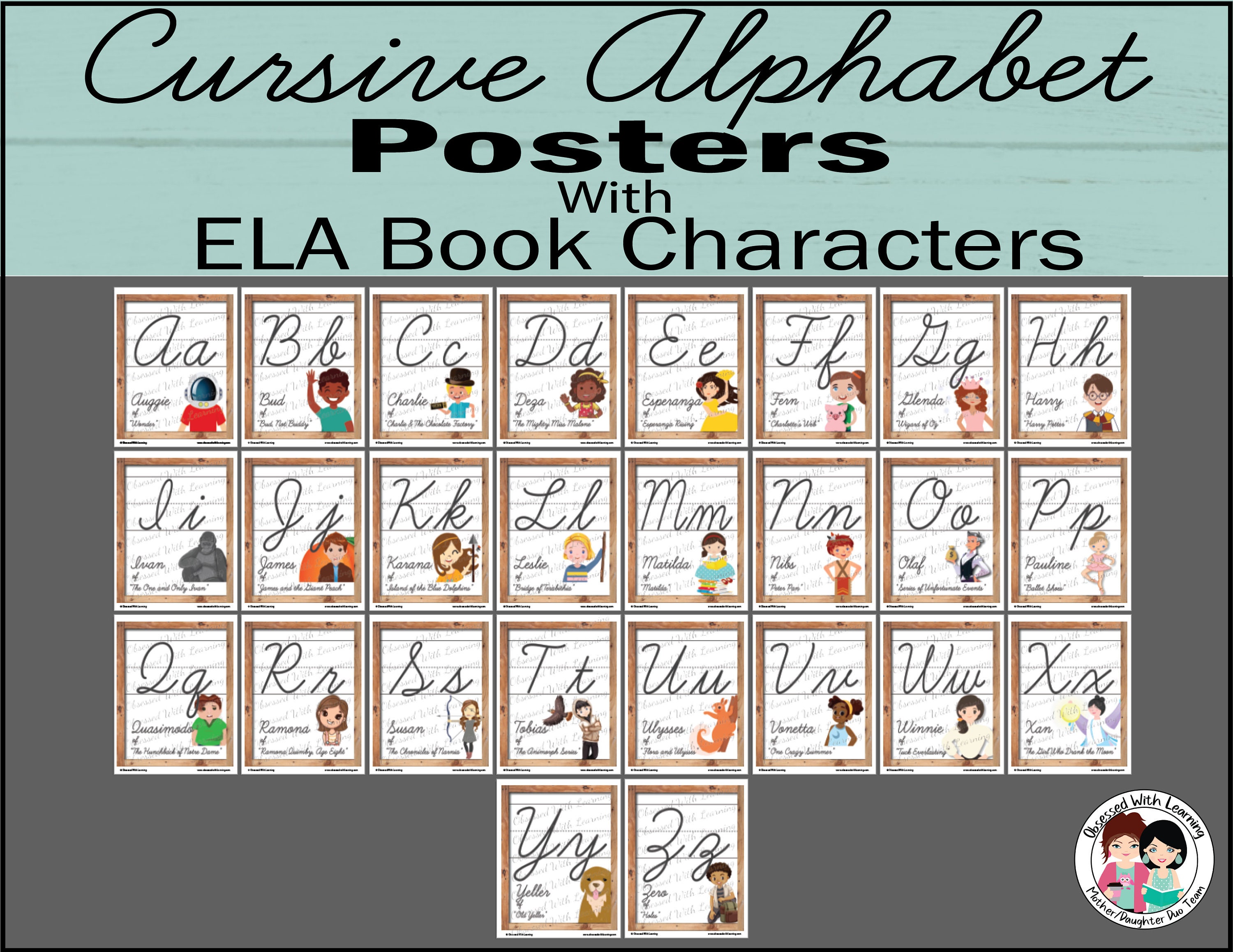 Cursive Alphabet Posters Printable Full Page Alphabet Modern Etsy