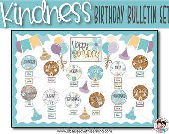 Tablón de anuncios de cumpleaños de Kindness Farmhouse para decoración del aula