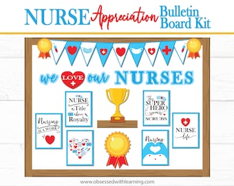 Kit de tablón de anuncios de agradecimiento a enfermeras, borde de tablón de anuncios, etiquetas de nombre y fotos editables