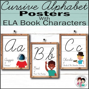 Farmhouse Classroom Decor, Cursive Alphabet Posters, Book Character, ELA Classroom Decor, Upper Elementary Reading Wall, Back to School