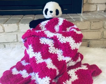 Raspberry Pink and White Blanket