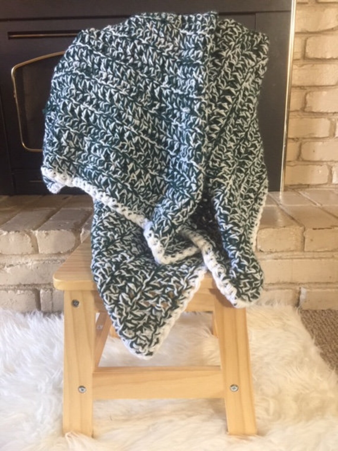 Twisty Hunter Green and White Bulky Blanket Etsy