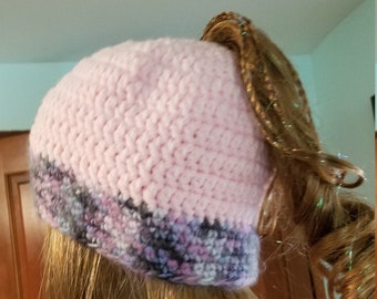 Pink ponytail hat. also in red confetti color