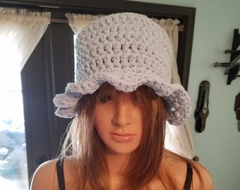 blue cotton sparkle hat with ruffle brim