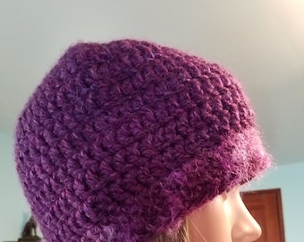 Purple beanie with fluffy edge