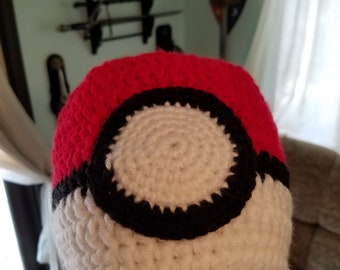 crocheted pokeball hat