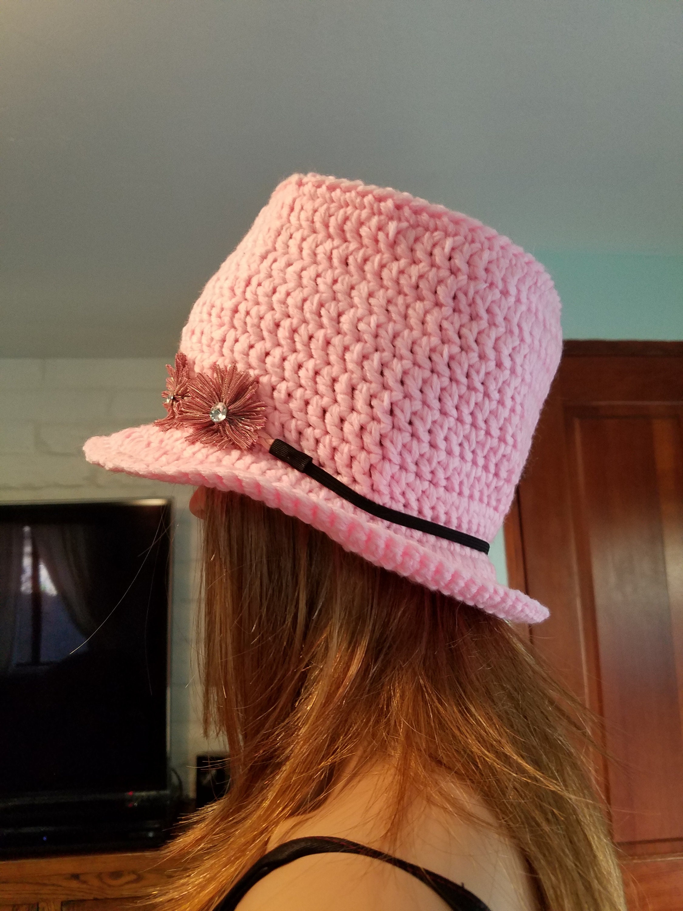 Pink stove pipe top hat with removable flower band Etsy