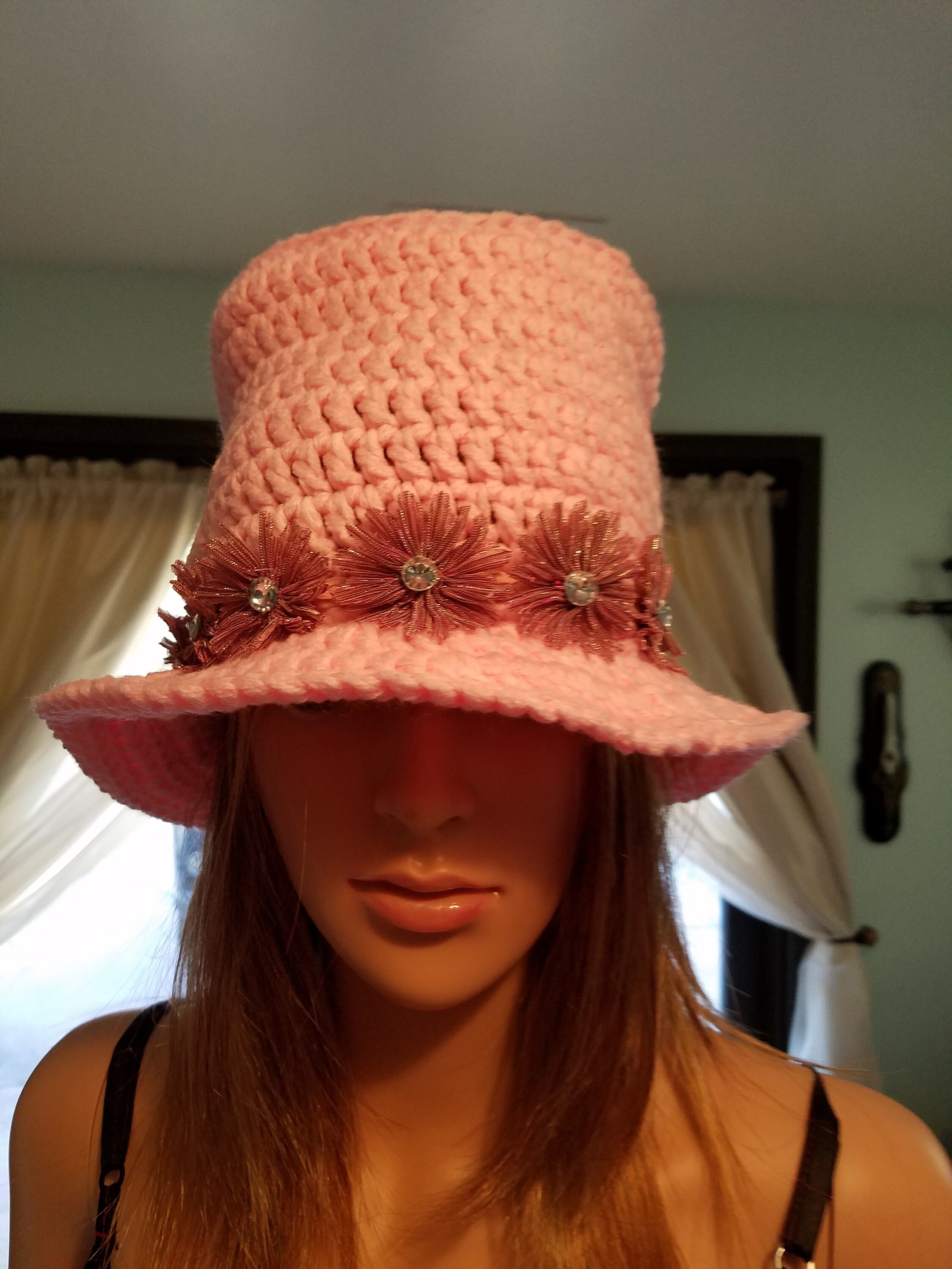 Pink stove pipe top hat with removable flower band Etsy