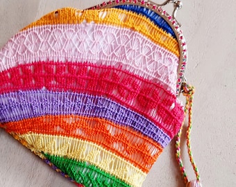 Kiss Lock Wallet Embroidered Coin Purse - Multicolor - Card Holder Cash Ñandutí Lace