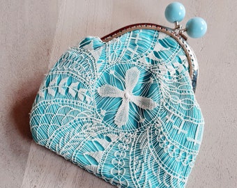 Kiss Lock Coin Purse - Wallet Card Holder Classic Cash Pouch Gift Retro Cute Ñandutí Lace
