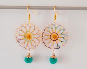 Multicolor Round Earrings Handcrafted - Paraguayan Embroidered Lace Ñandutí Nanduti
