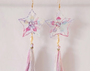 Star Dangle Earrings Handmade Paraguayan Embroidered Lace Ñandutí Nanduti