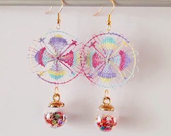 Colorful Glass Ball Dangle Earrings | Handmade Statement Jewelry | Vibrant Sphere Drops | Unique Nanduti Design