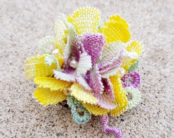 Flower Brooch Pin Stylish Floral Pin Multicolor Nanduti Ñandutí Paraguay