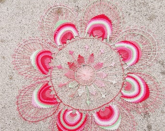 Lace Doily Handmade 6.3" (16cm.) Home Decor Table Mat Paraguayan Embroidered Coaster Nanduti Ñandutí Colorful